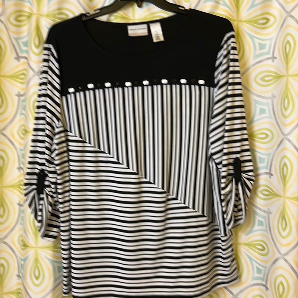 2x black white Alfred Dunner top 3/4 sleeves to gather or not